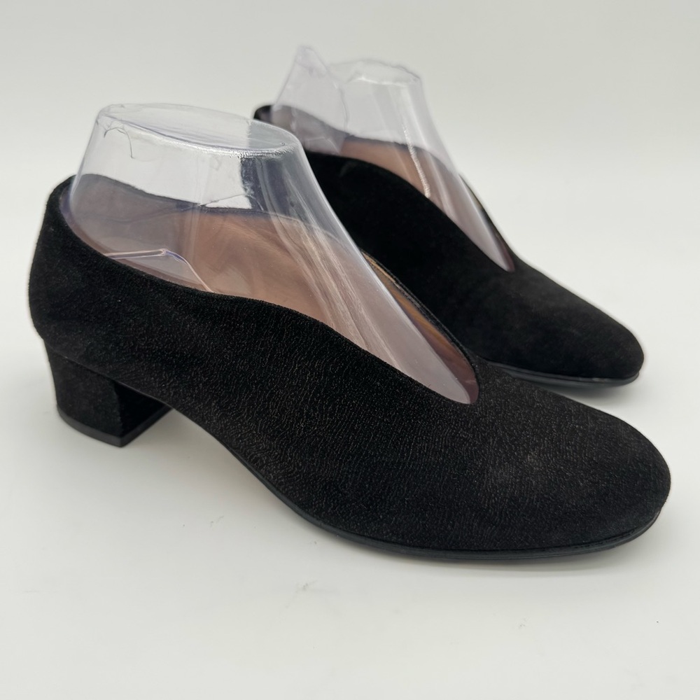 Thierry Rabotin Black Suede Textured Slip On Block Heel Bootie Size 36.5